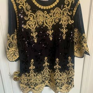 Sheer Sequin Gold and Black Shirt 3X